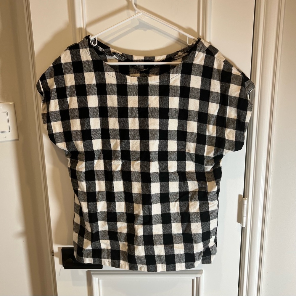 ⛱️Black White Buffalo Check Handmade Short Sleeve Flannel Shirt - M